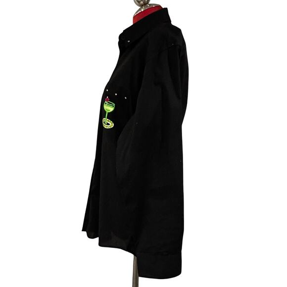 NYE Las Olas size S black green bejeweled blouse margarita glasses button front - Picture 4 of 9